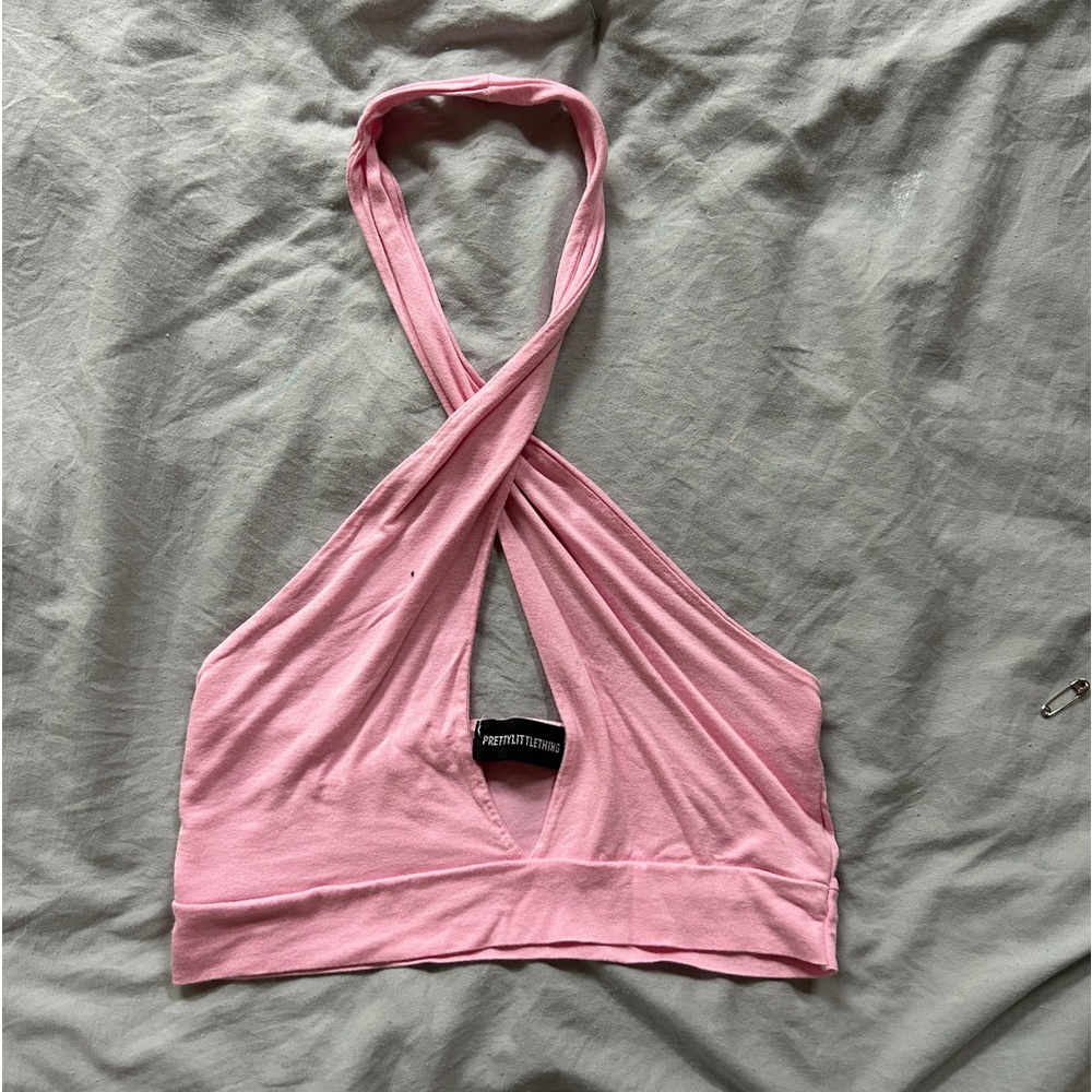 pretty little thing pink cross strap halter